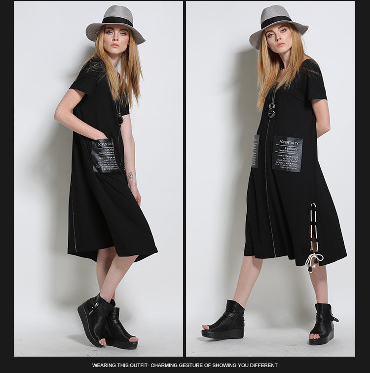 Designed Black Summer Short Sleeves Shift Dresses-Dresses-Free Shipping at meselling99