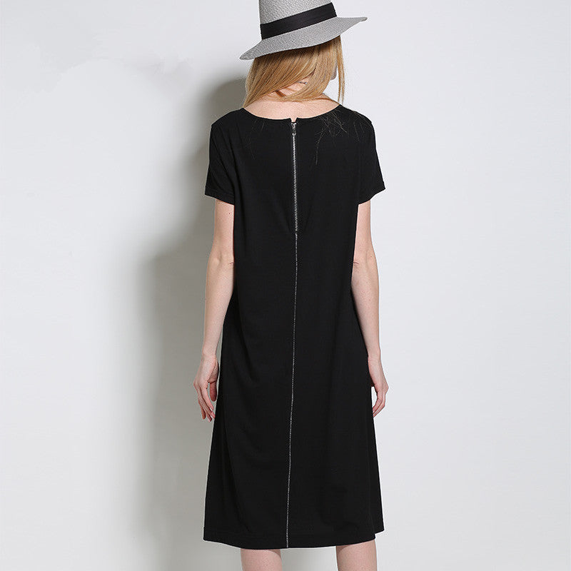 Designed Black Summer Short Sleeves Shift Dresses-Dresses-Black-XL-Free Shipping at meselling99