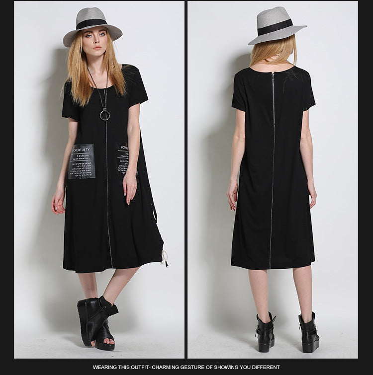 Designed Black Summer Short Sleeves Shift Dresses-Dresses-Free Shipping at meselling99