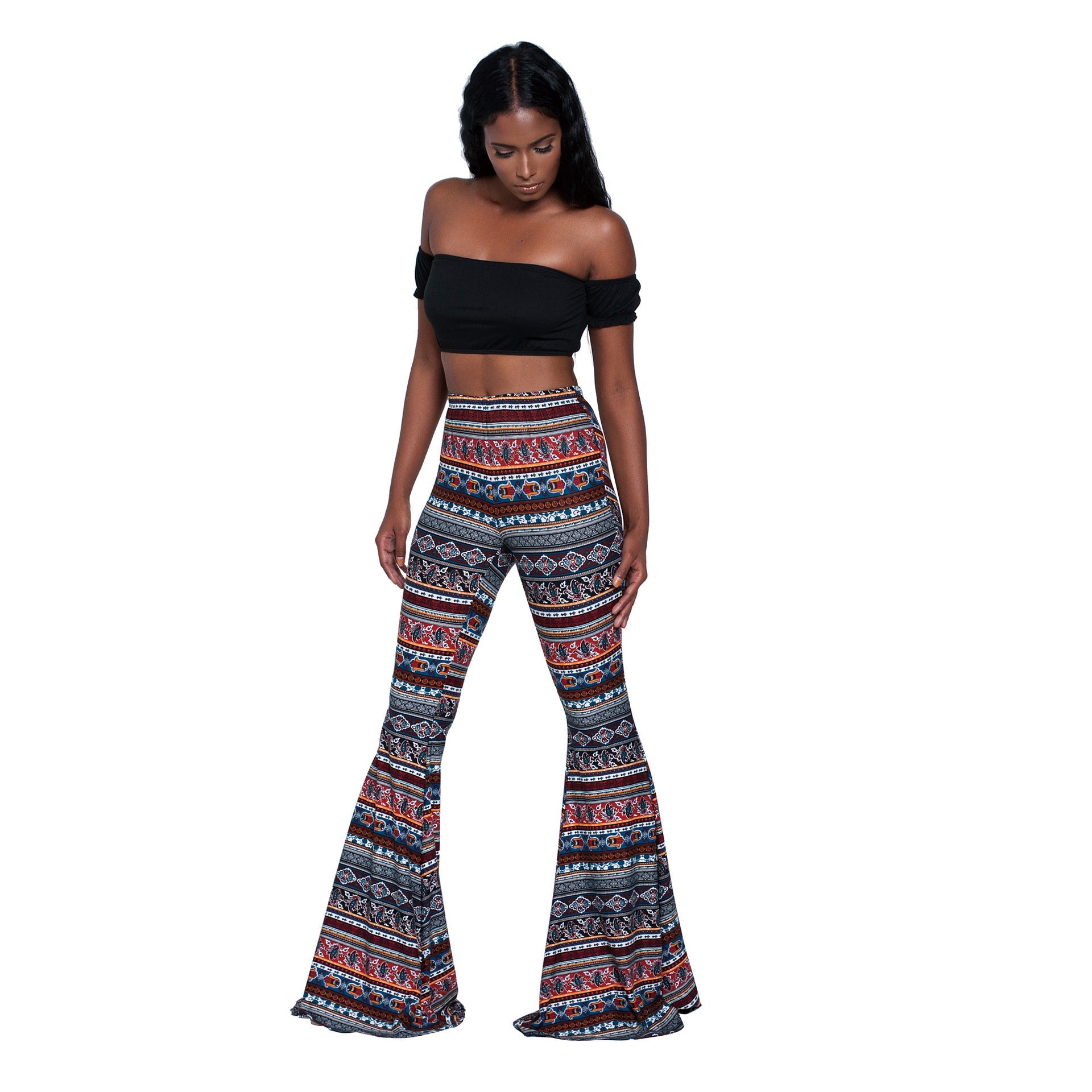 Women's Flared Pants with Fashionable Printed Pattern