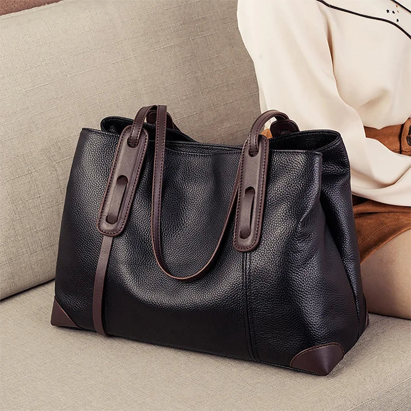 Luxury Soft Cowhide Leather Tote Bag - Women's Shoulder Handbag