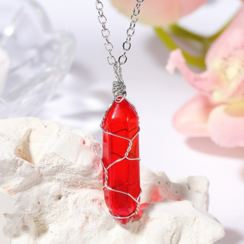 Copper Wire Hexagonal Prism Pendant Necklace