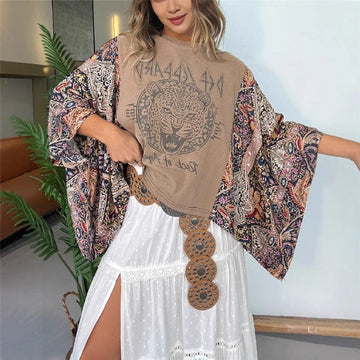 Printed Batwing Sleeve Loose Top