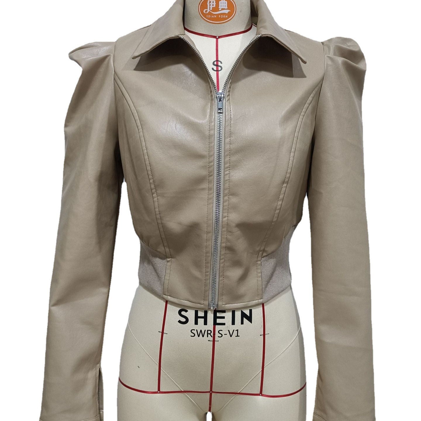 Khaki Fall Short PU Jackets for Women-Coats & Jackets-Free Shipping at meselling99