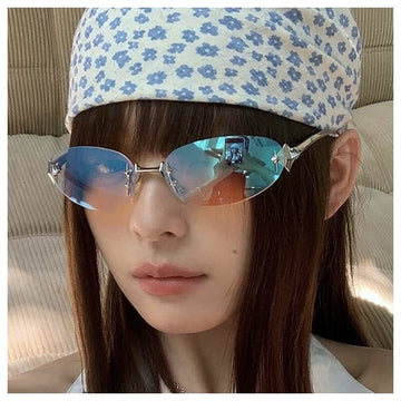 Star Ellipse Cat Eye Frameless Sunglasses