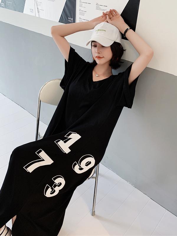 Meselling99 Original Letter Printed Split-Side Dress-Maxi Dress-Free Shipping at meselling99