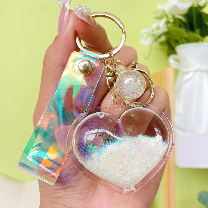 Creative Heart Keychain Pendant With Oil Flowing Sand