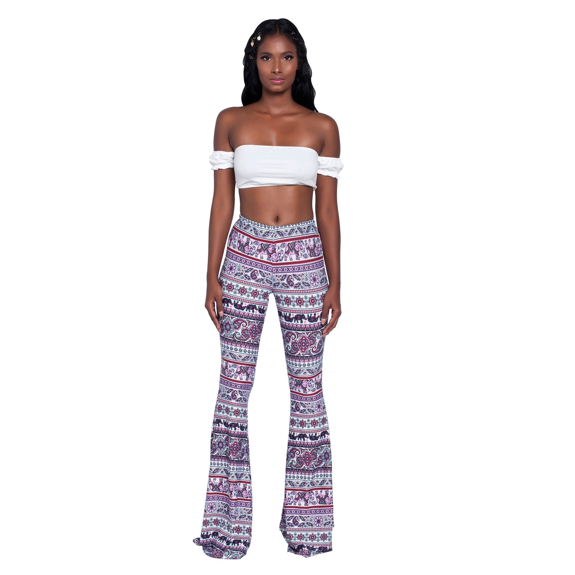 Women's Flared Pants with Fashionable Printed Pattern