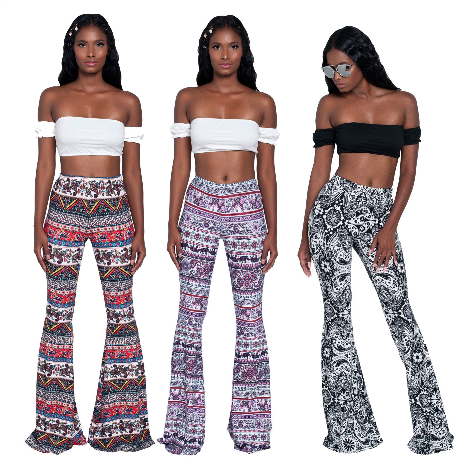 Women's Flared Pants with Fashionable Printed Pattern