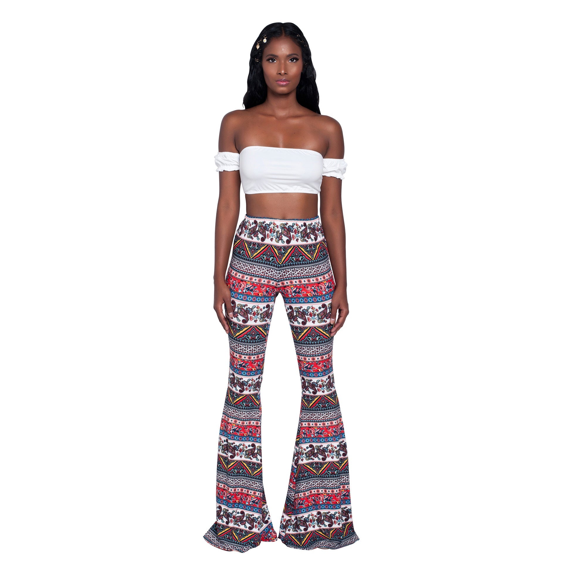 Women's Flared Pants with Fashionable Printed Pattern