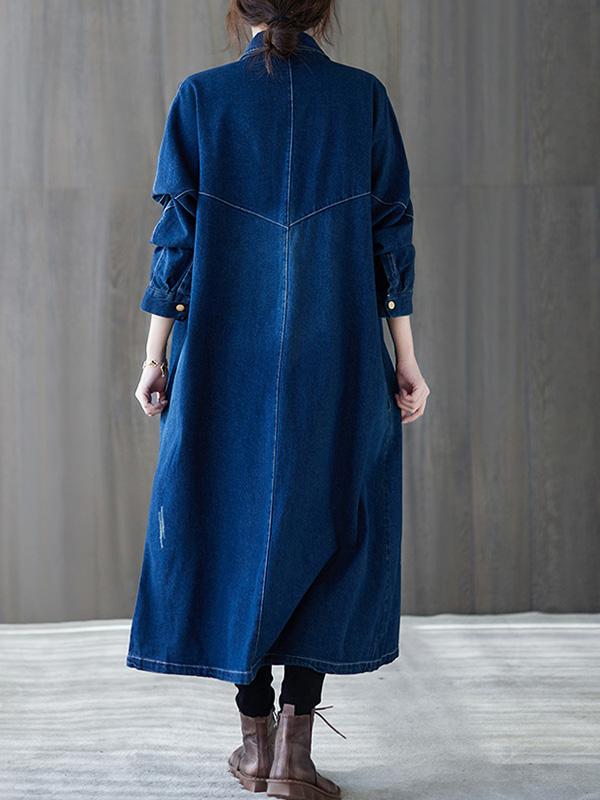 Original Denim Lapel Shirt Dress-Midi Dress-Free Shipping at meselling99