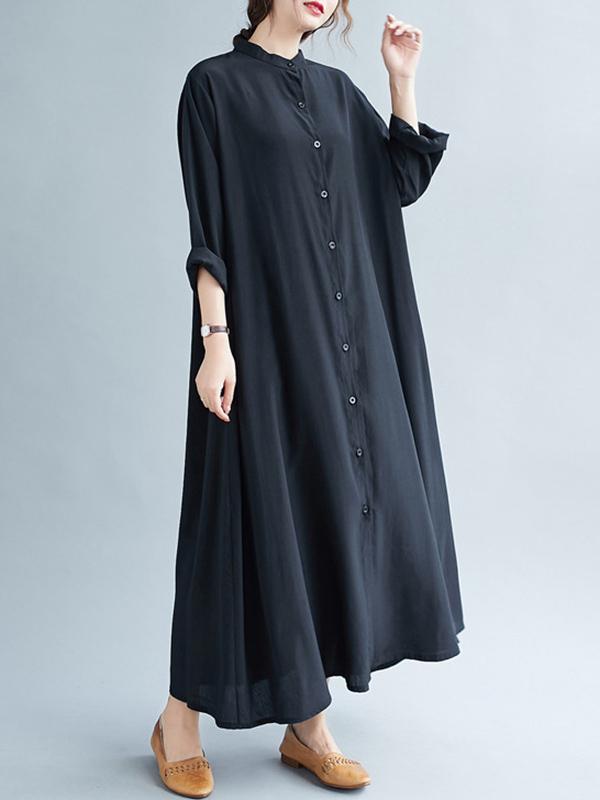 Meselling99 Original Solid Round-Neck Shirts Dress-Maxi Dress-Free Shipping at meselling99