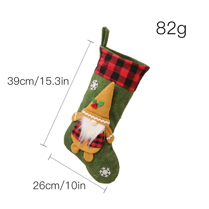 Plaid Ice Cream Rudolph Sock Gift Bag Christmas Decoration
