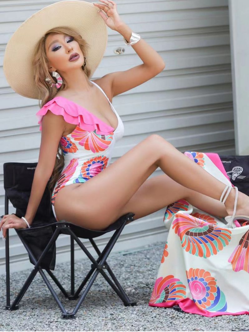 Retro Print One-Piece Swimsuit & Cover-Up Dress