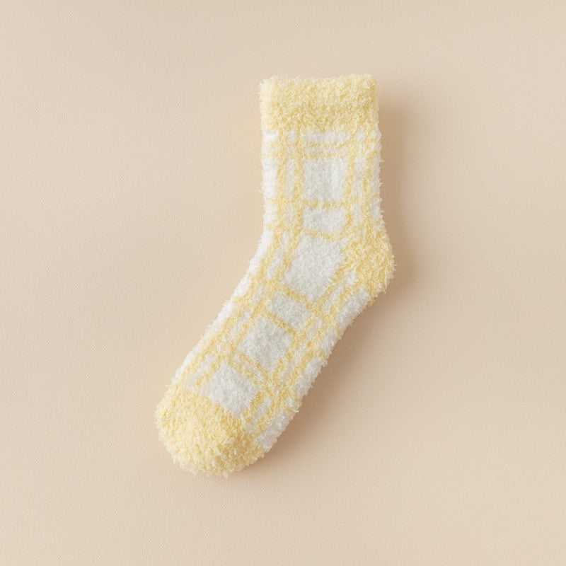Plaid Pattern Coral Fleece Women's Socks