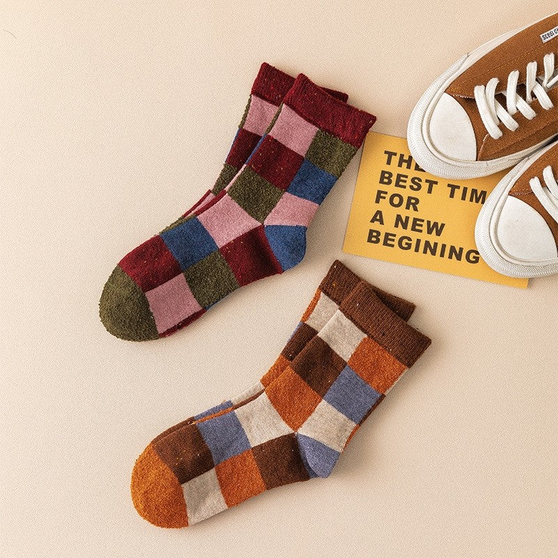 6 Pairs Mixed Color Plaid Winter Wool Adults Socks