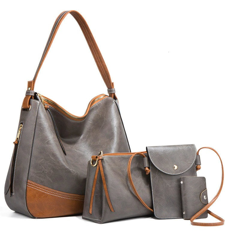 Elegant Tassel Leather Shoulder Handbag 4 Sets Hobo Bag