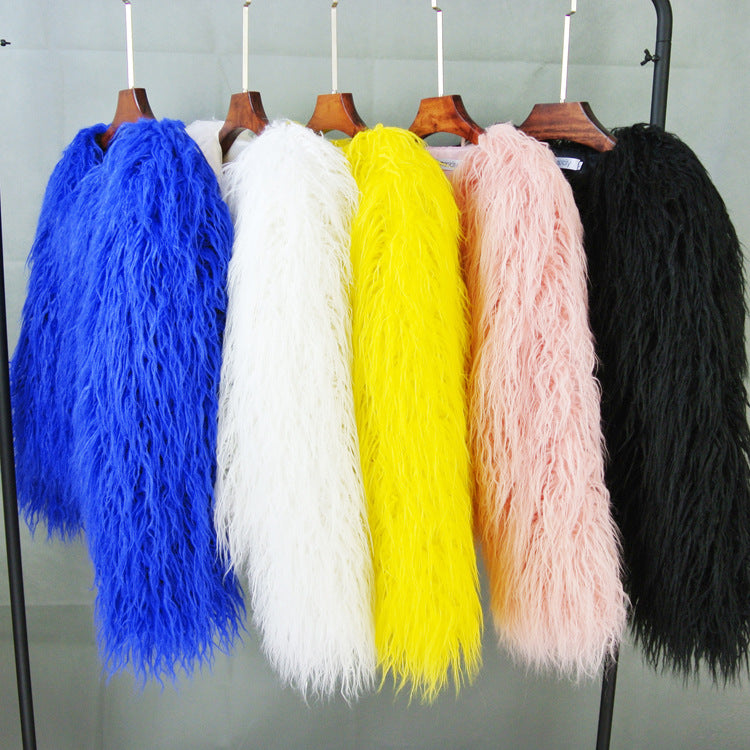 Faux Fur Cropped Wool Blend Jacket for Women