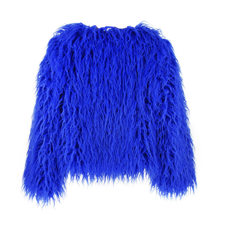 Faux Fur Cropped Wool Blend Jacket for Women