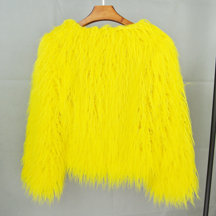 Faux Fur Cropped Wool Blend Jacket for Women