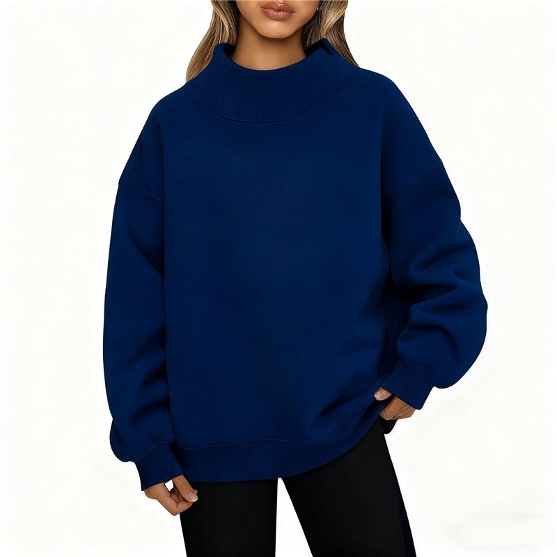 Solid Color High Neck Fleece/Non-Fleece Sweatshirt