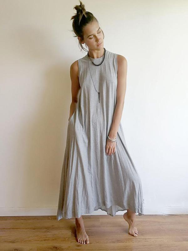 Simple Solid Sleeveless Round-neck Long Dress-Maxi Dress-Free Shipping at meselling99