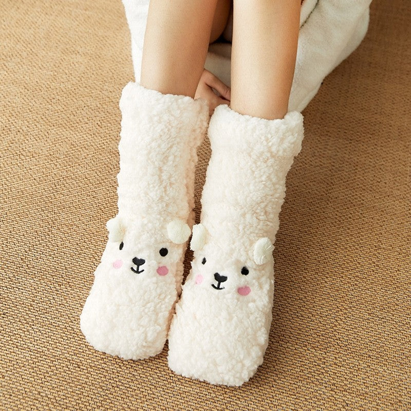 Adults Cute Cartoon Bear Coral Fleece Thick Warm Homewear Socks