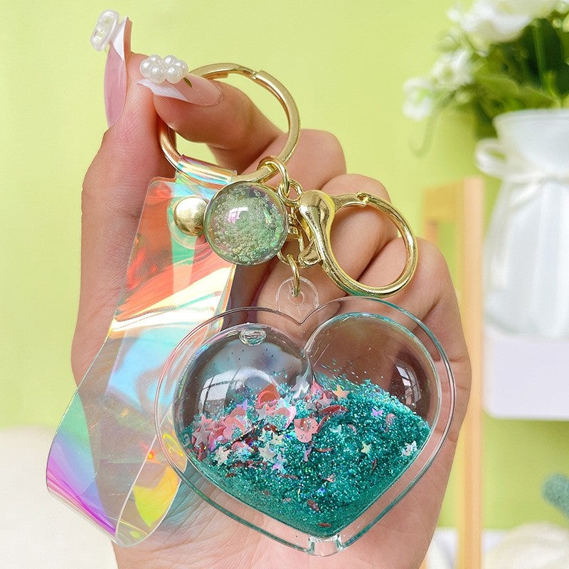 Creative Heart Keychain Pendant With Oil Flowing Sand
