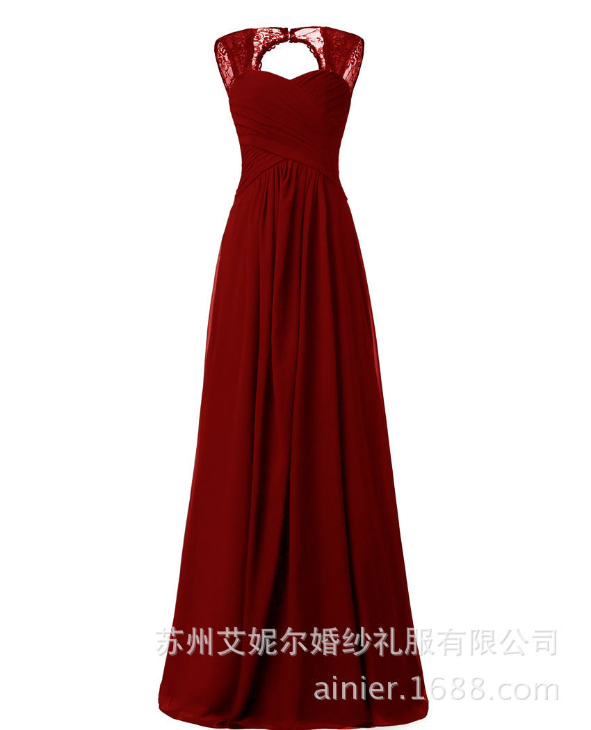 Women Elegant Sleeveless Lace Long Evening Dresses-Dresses-Wine Red-US2-Free Shipping at meselling99
