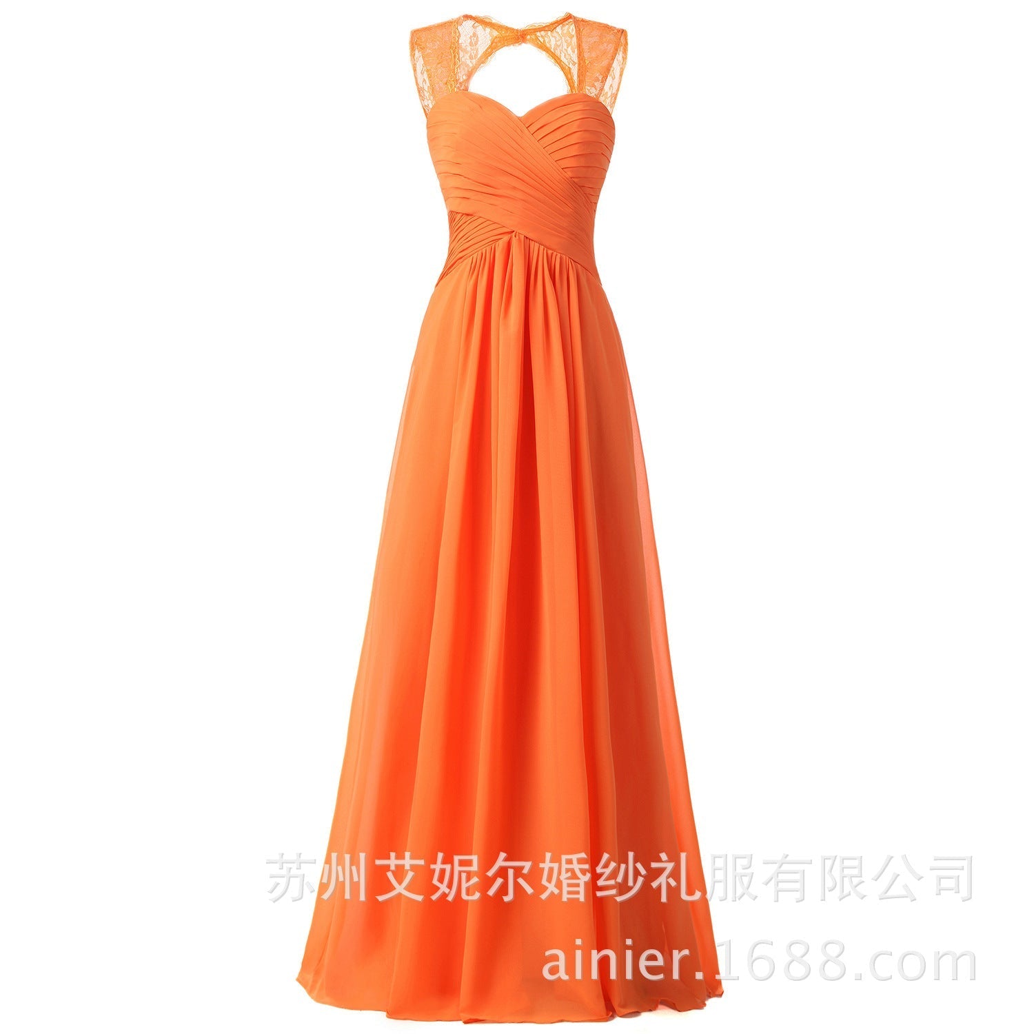 Women Elegant Sleeveless Lace Long Evening Dresses-Dresses-Orange-US2-Free Shipping at meselling99