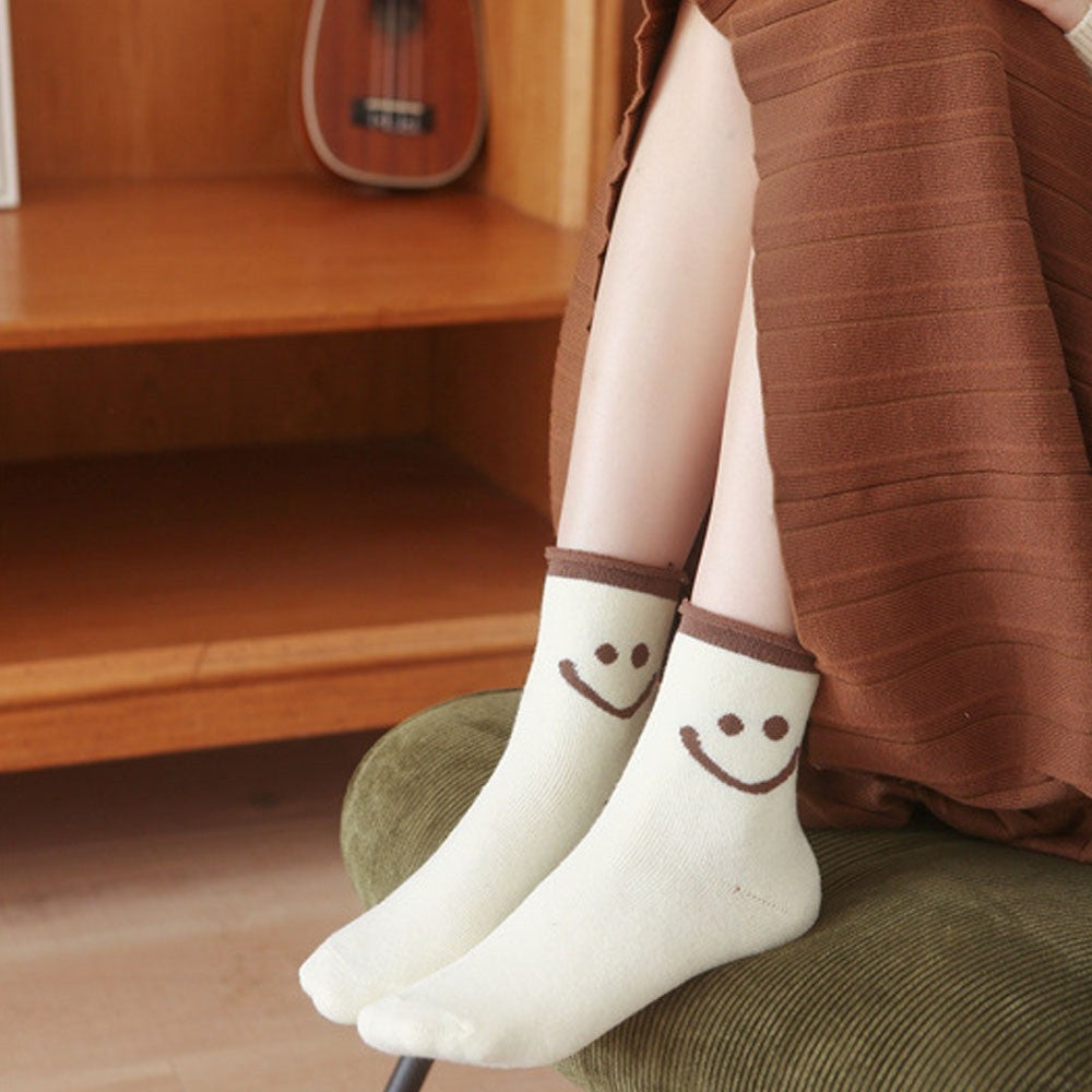 Cute Smile Face Thickened Curl Edge Warm Socks