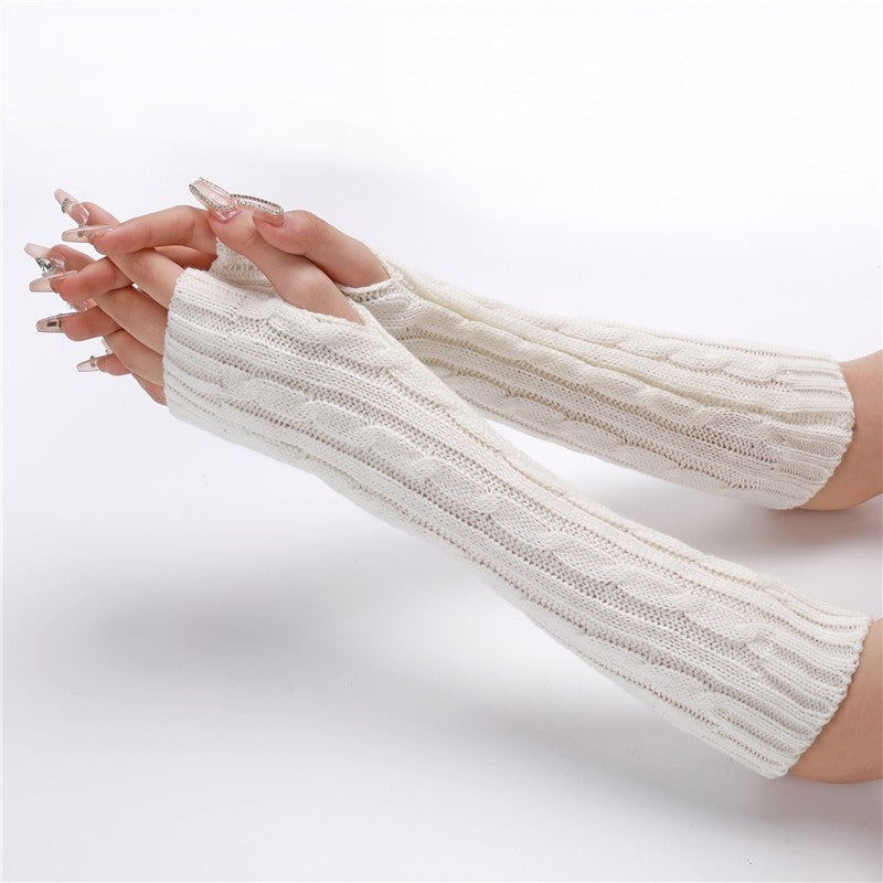Knitted Twisted Half-Finger Arm Sleeves In Medium Length