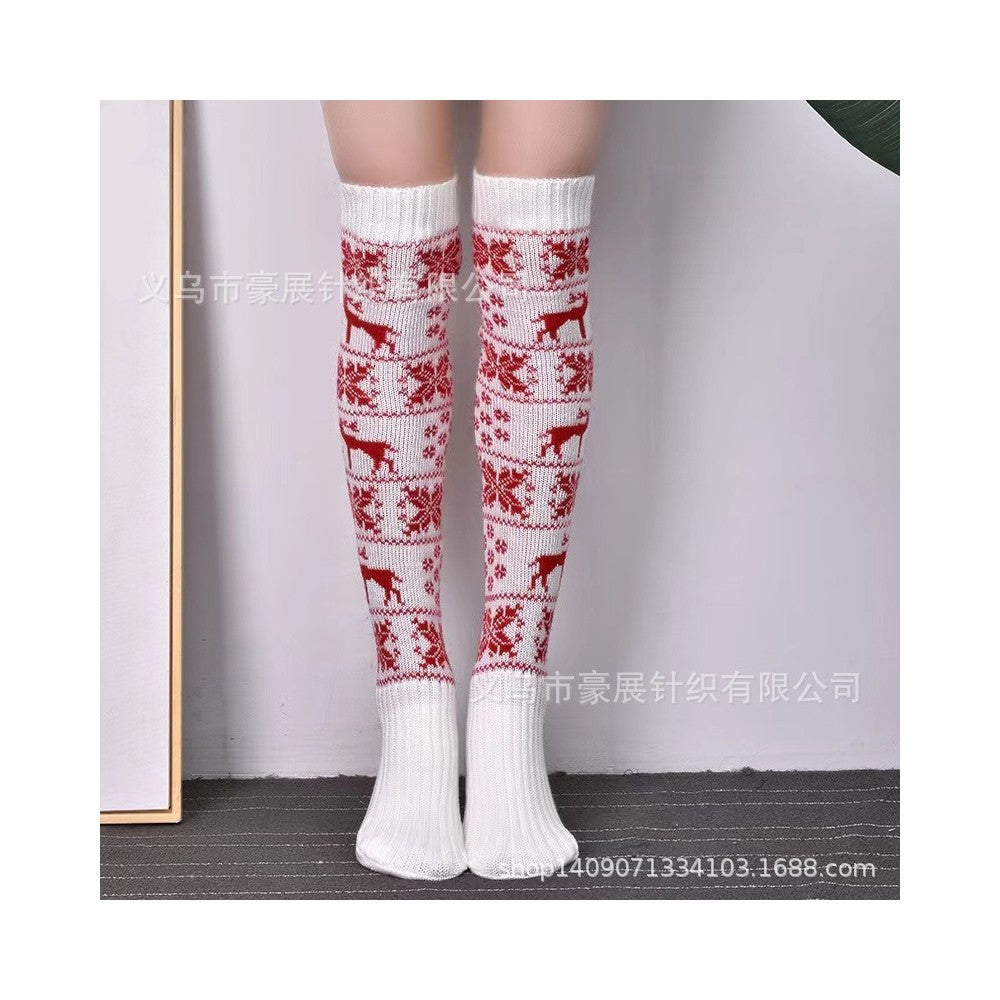 Knee Over Jacquard Knitted Warm Thickened Stockings Socks