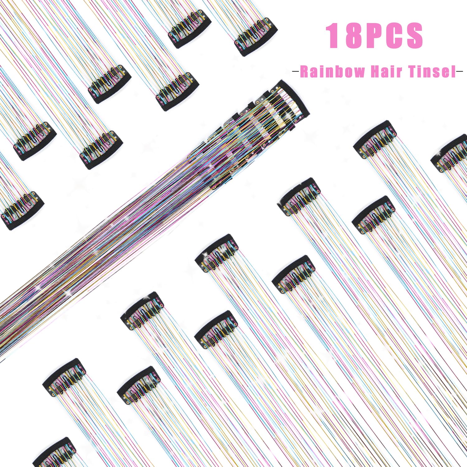 The AuraSparkle Tinsel Extensions - Clip-In Rainbow Sparkle for Instant Glamour + 50% OFF