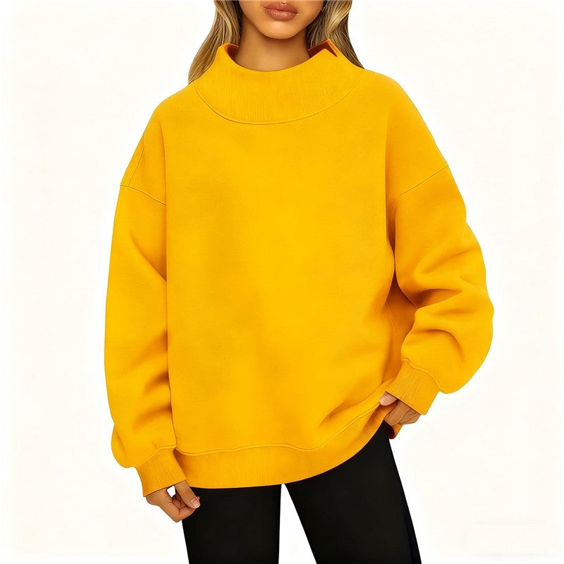 Solid Color High Neck Fleece/Non-Fleece Sweatshirt