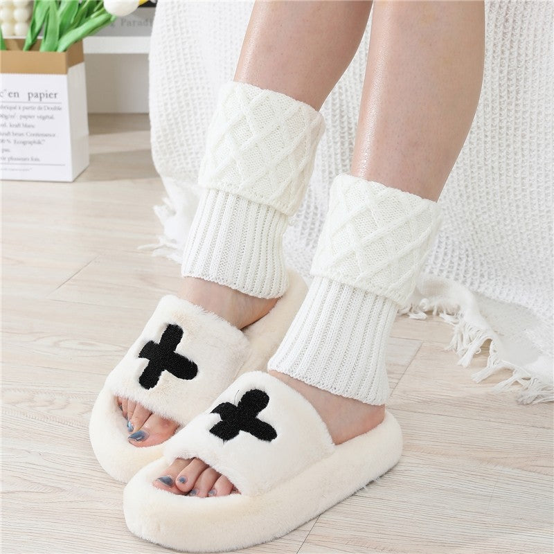 Short Diamond Knit Knee High Leg Warmers