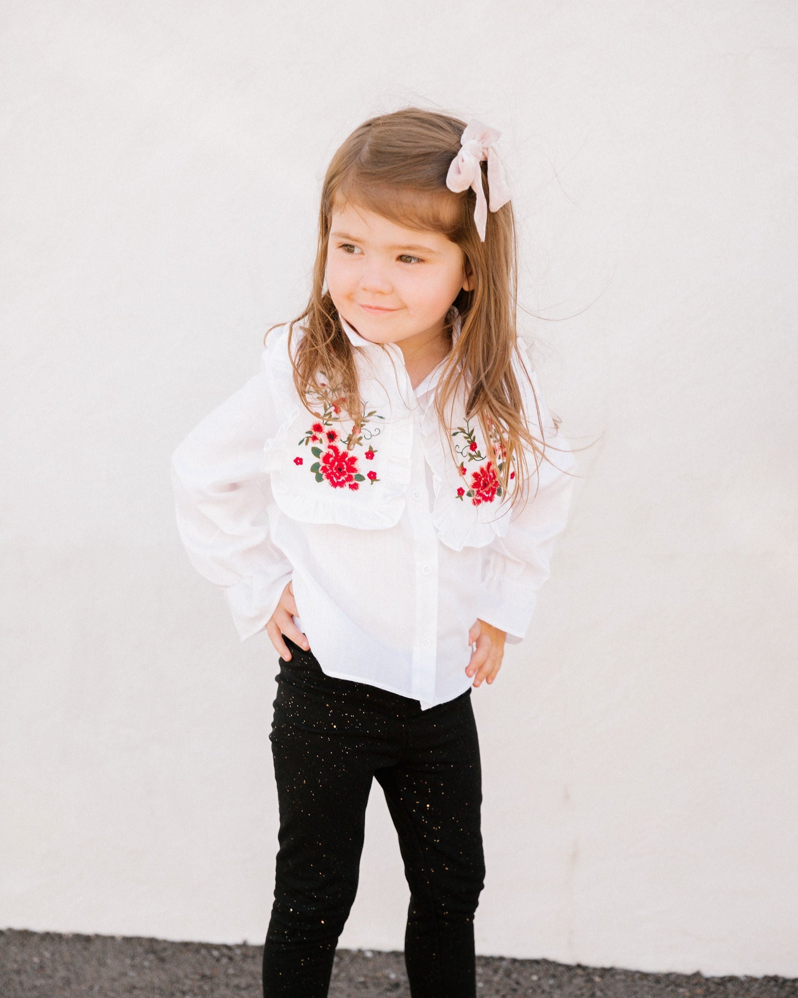 Mini - Carnation Cotton Embroidered Poplin Shirt