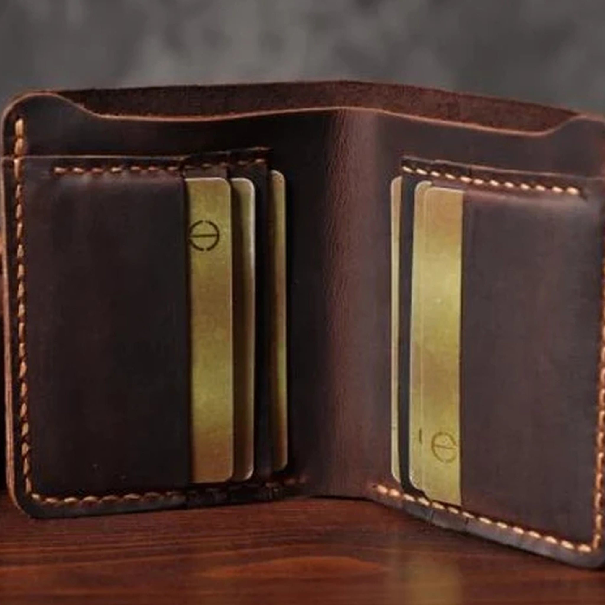 Vintage Crazy Horse Leather Short Wallet - Handmade Money Clip Purse