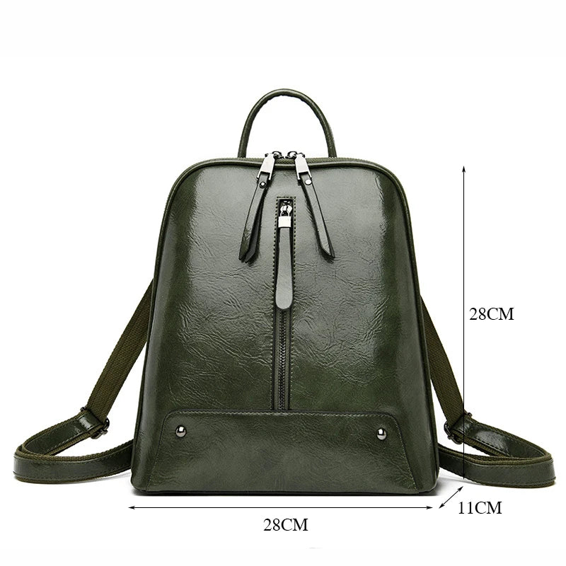 Large Capacity Women's Leather Backpack - Fashion Travel Bag