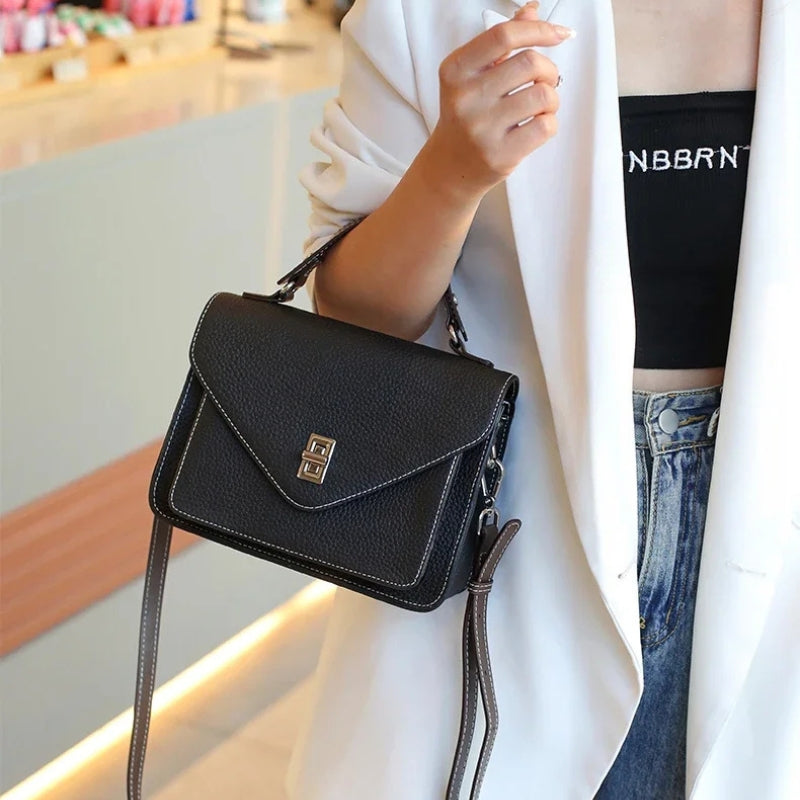 Cowhide Casual Crossbody Bag - Women Genuine Leather Handbag