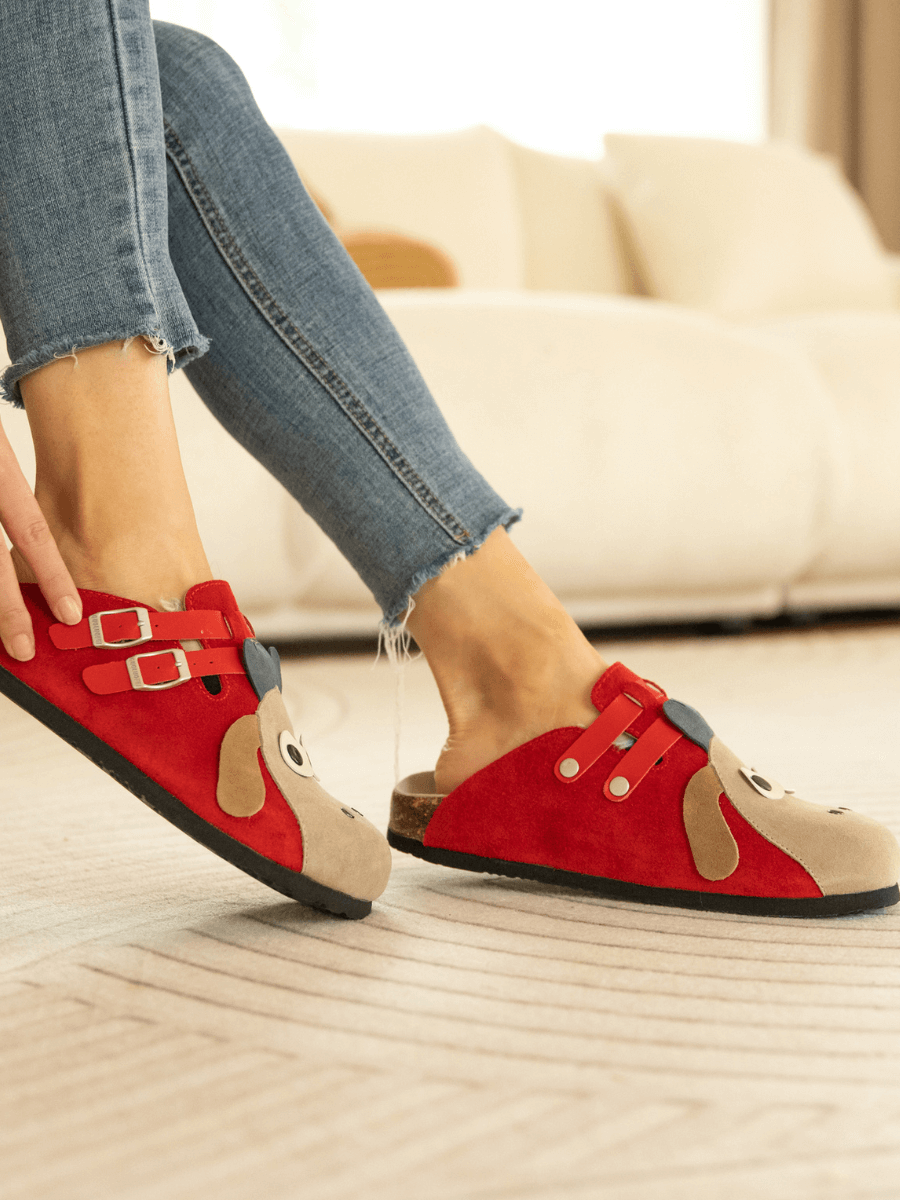 Moo Moo Baa Baa Double Strap Suede Clog - Red