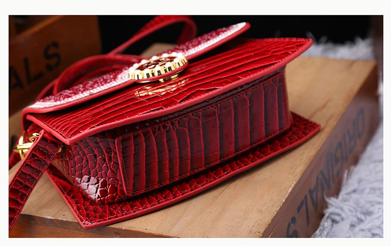 Crocodile Pattern Genuine Leather Women's Handbags - Portable Shell Tote Bags