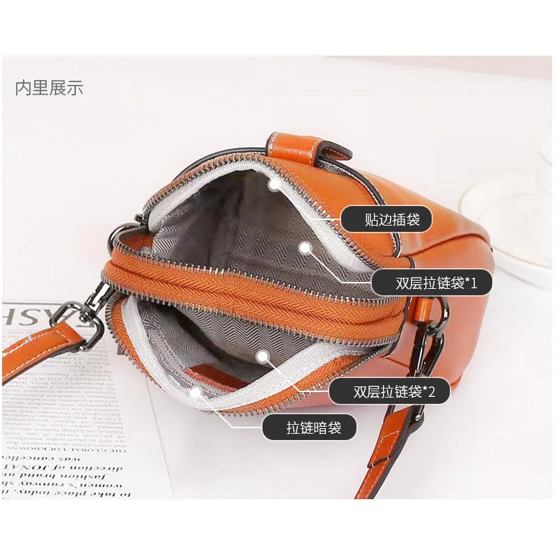 Women's Real Cowhide Mobile Phone Bag  - Single Shoulder Crossbody Bag