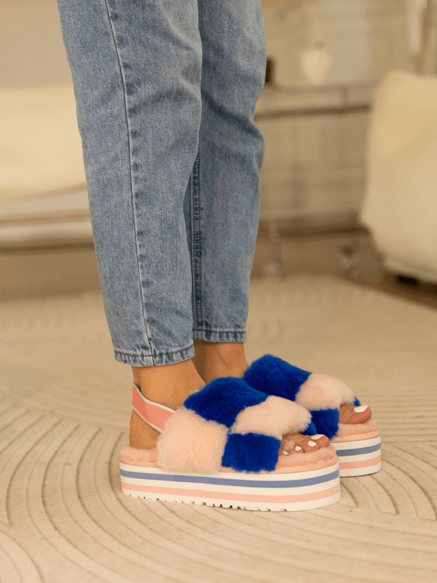 Harmony Contrast Woolen Platform Slipper - Pink