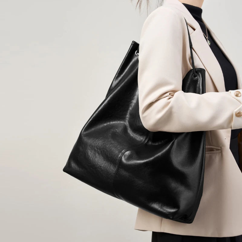 Cowhide Genuine Leather Hobo Shoulder Bag - Ladies Luxury Handbags