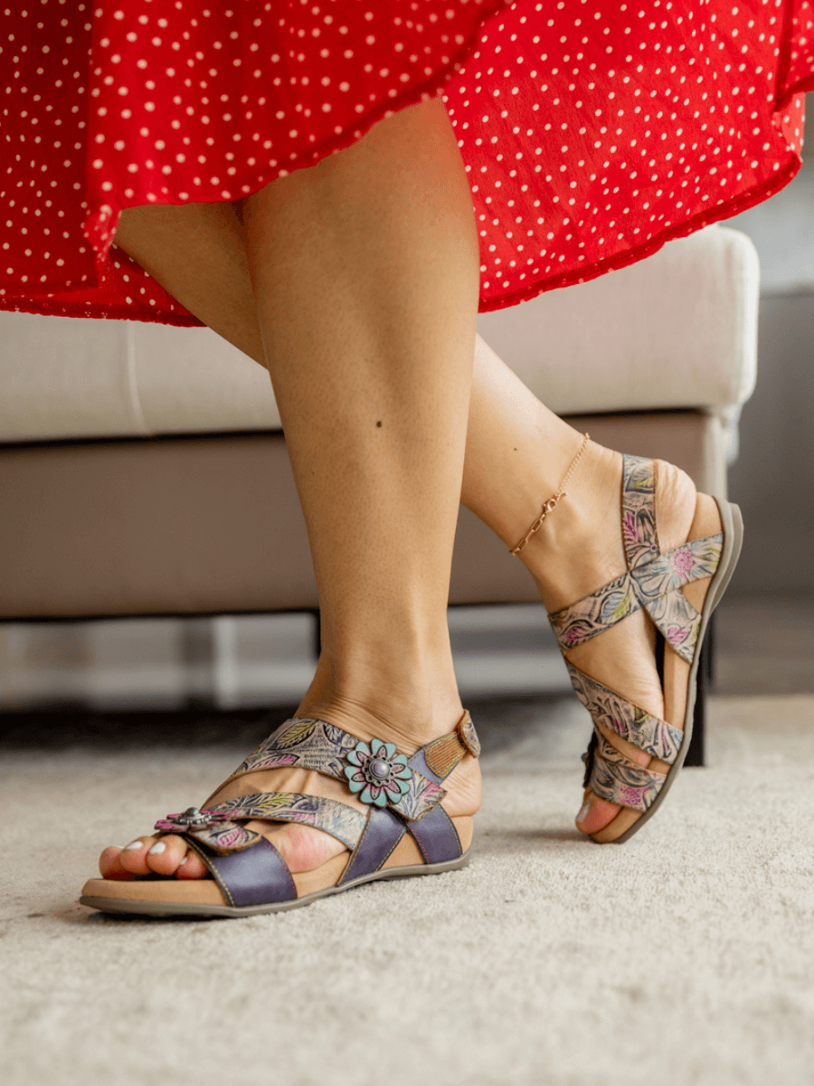 Celine Floral Abstract Leather Footbed Sandal