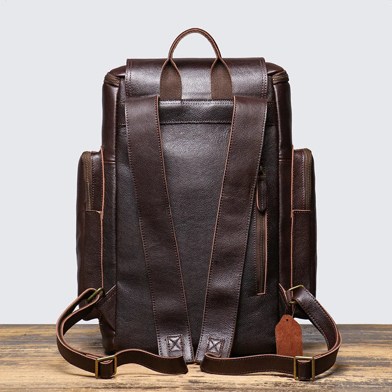 Cowhide Leather Backpack – High-Capacity Men’s Travel, Hiking & Laptop Satchel Bag
