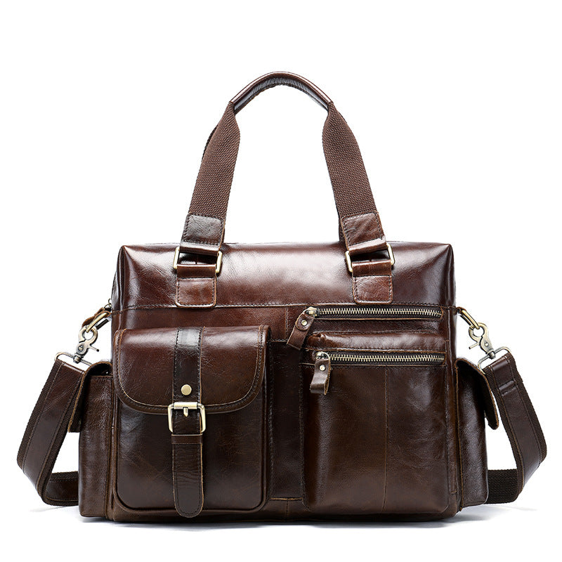 Horizontal Outdoor Business Hand Bag -  First Layer Cowhide Leather Travel Luggage
