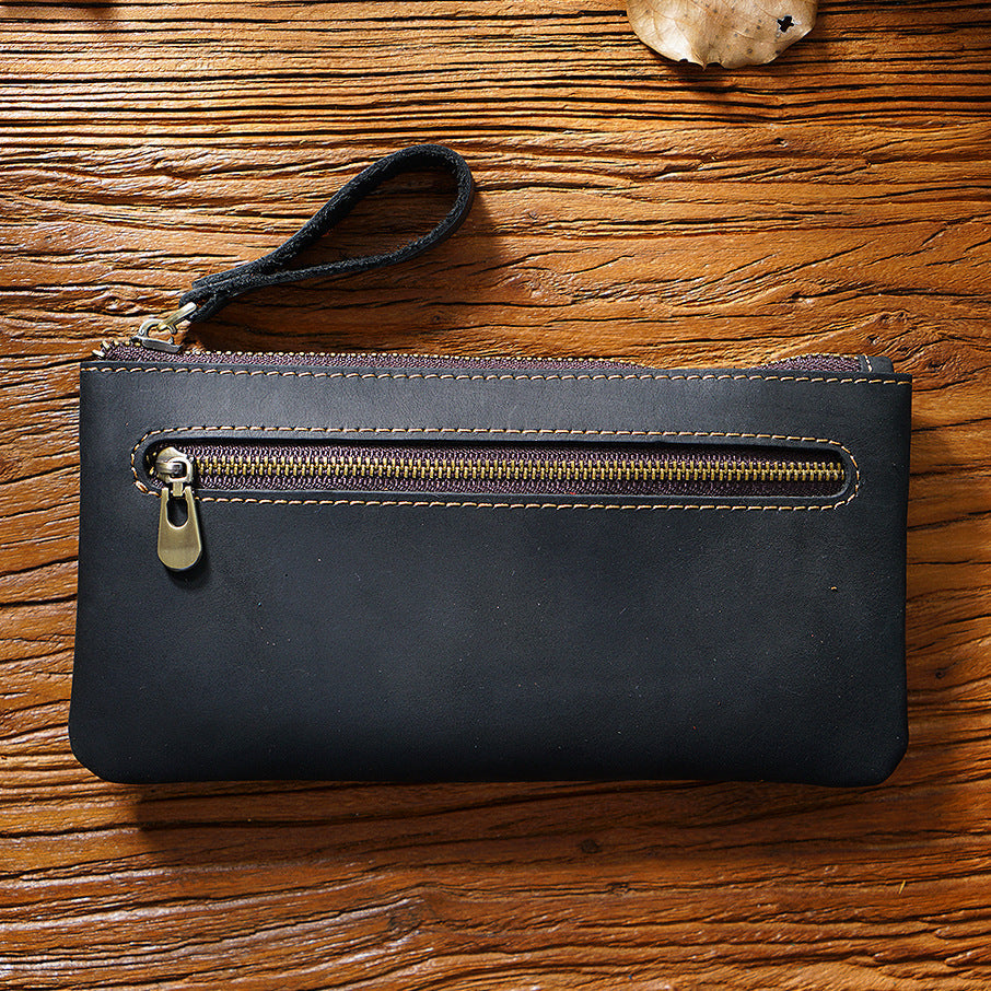 Retro Crazy Horse Leather Pencil Case - Creative Portable Hand Grip Buggy Bag
