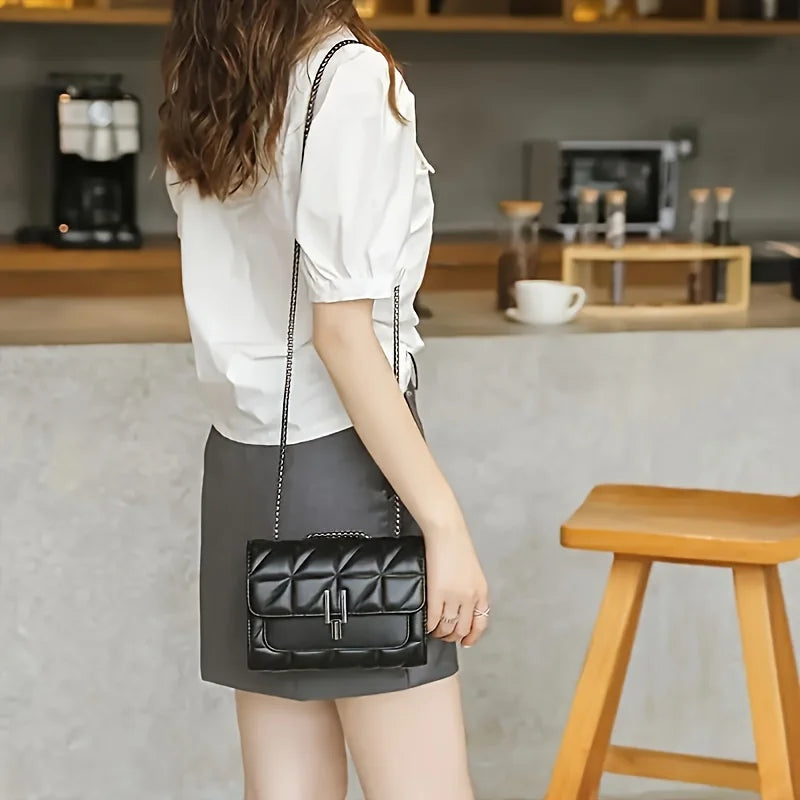 Elegant Black Mini Tartan Crossbody Bag - Adjustable Shoulder Strap Handbag